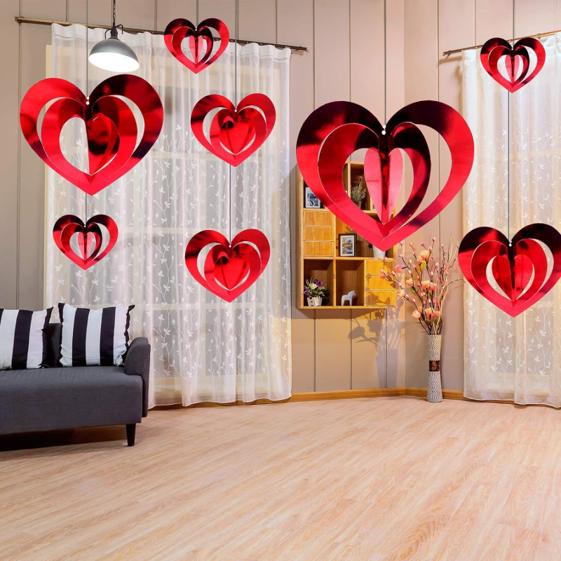Pandantiv roșu în formă de inimă, inimă 3D spirală, decor pentru camera de nuntă