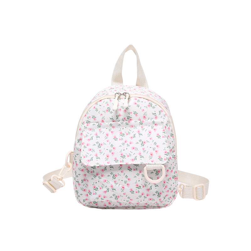 Ženski platneni ruksak s malim cvjetnim uzorkom, mini ruksak s korduroj detaljima, korejski stil