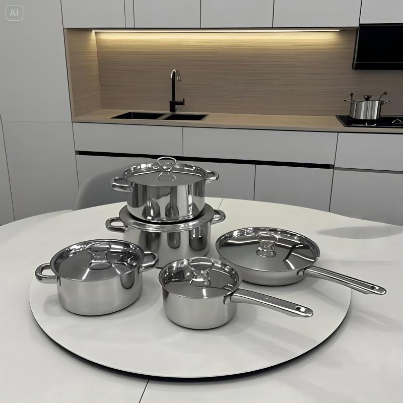 Set de vase din oțel inoxidabil, 15 piese, cu fund dublu îngroșat