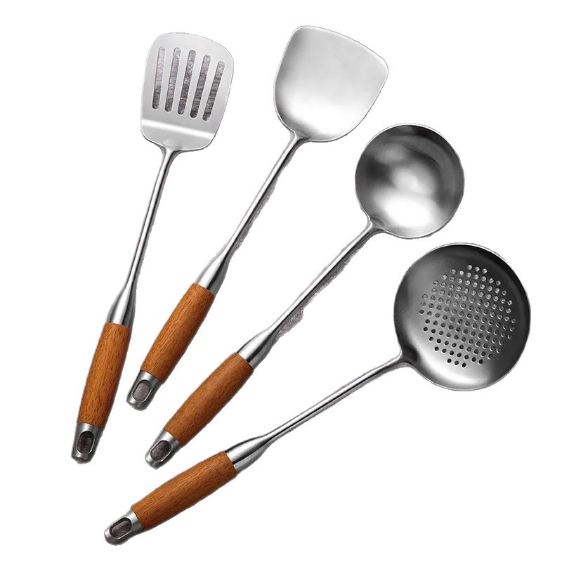 Set de ustensile de bucătărie din oțel inoxidabil: spatulă pentru gătit, spatulă pentru prăjit, lingură de supă