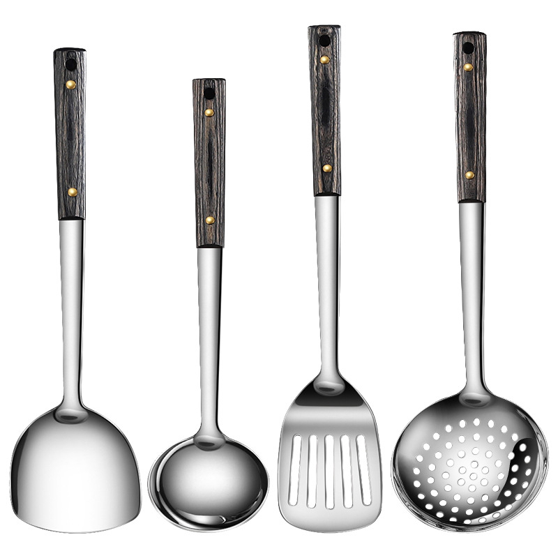Set de ustensile de bucătărie din oțel inoxidabil 316L: spatulă, lingură de gătit, lingură de servire și lingură de supă