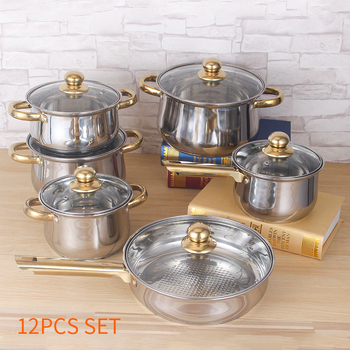 Set de vase din oțel inoxidabil, 10 piese, cu mânere placate cu aur