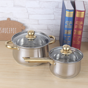 Set de vase din oțel inoxidabil, 10 piese, cu mânere placate cu aur