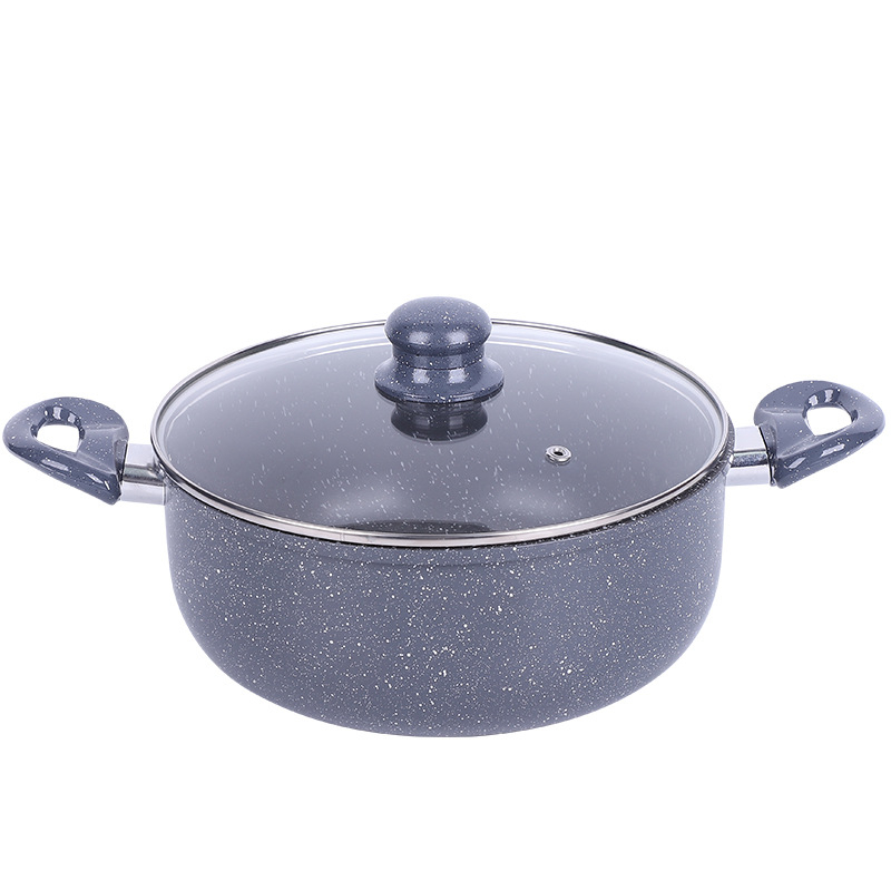 Set de patru vase de gătit cu strat antiaderent, oală pentru supă și tigaie cu capac de sticlă, fund dublu — cutie cadou