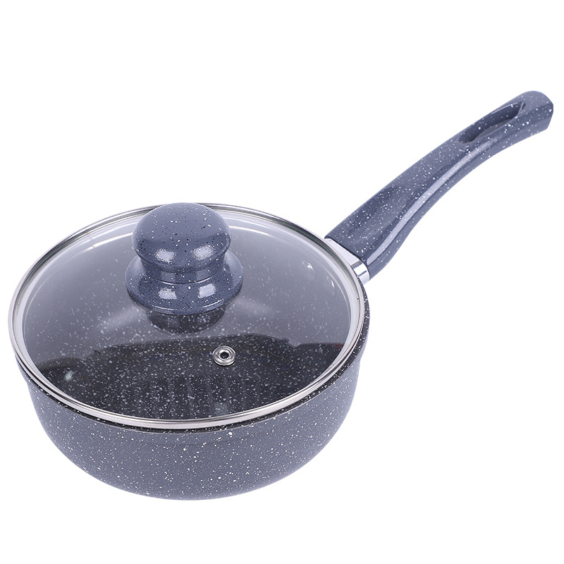Set de patru vase de gătit cu strat antiaderent, oală pentru supă și tigaie cu capac de sticlă, fund dublu — cutie cadou
