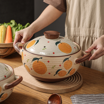 Oală ceramică pentru supă în stil japonez, design desenat manual cu personaje de desene animate, oală mare pentru supă și tocănițe, potrivită pentru aragaz cu gaz