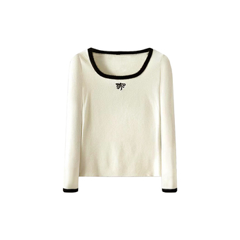 Korejskog stila uski kroj, cropped top s dugim rukavima i izvezenim uzorkom Derong tkanine, s četvrtastim izrezom za jesen-zimu