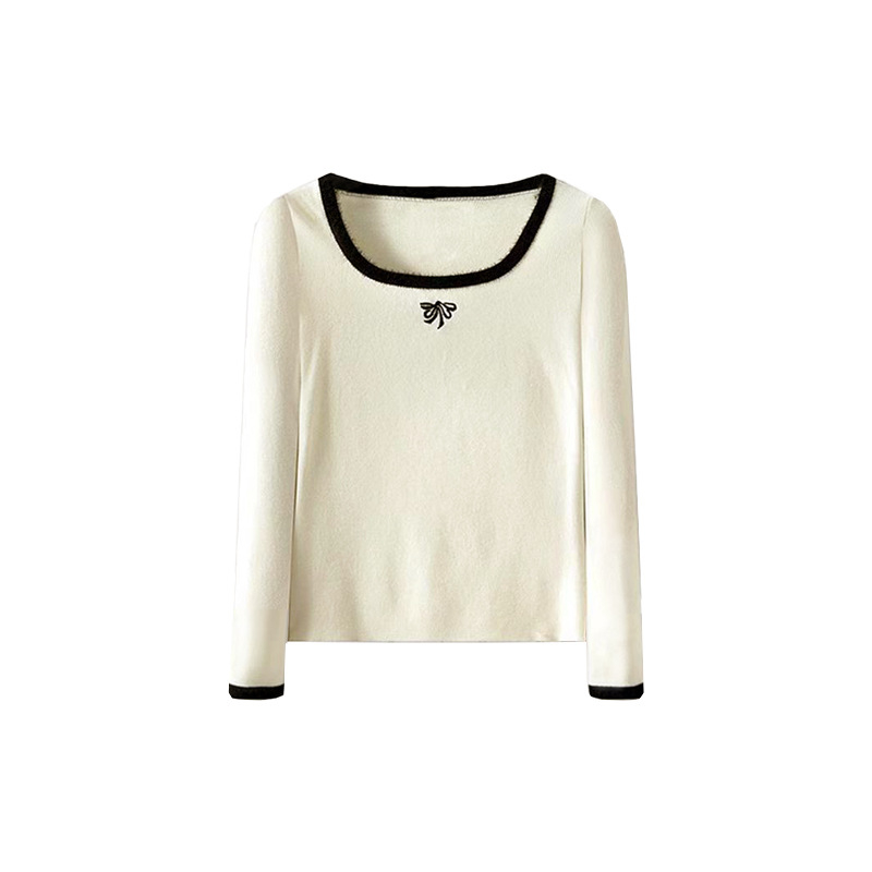 Korejskog stila uski kroj, cropped top s dugim rukavima i izvezenim uzorkom Derong tkanine, s četvrtastim izrezom za jesen-zimu