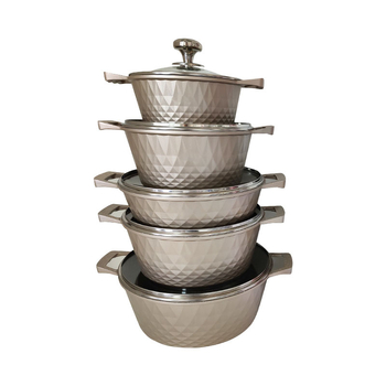 Set de vase de gătit 10 piese, oale pătrate, antiaderent, din aluminiu turnat, piatră Maifan, capace din sticlă