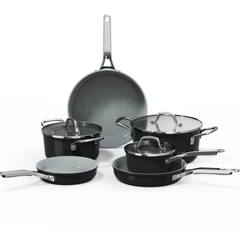 Set de vase antiaderente, 9 piese: tigaie, oală pentru lapte, oală, wok, pentru aragaz cu gaz