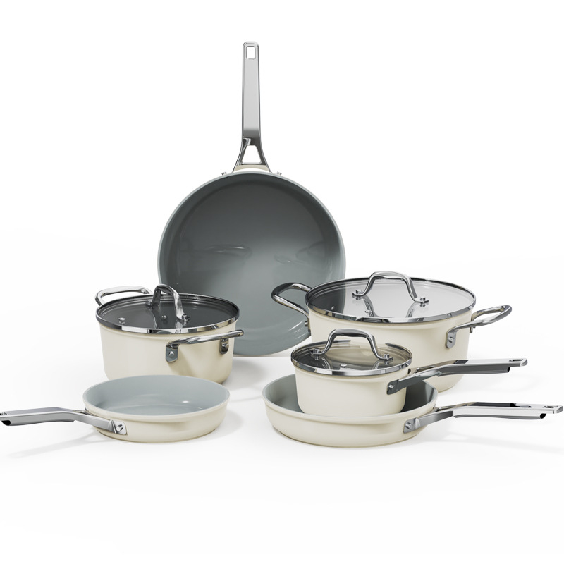 Set de vase antiaderente, 9 piese: tigaie, oală pentru lapte, oală, wok, pentru aragaz cu gaz