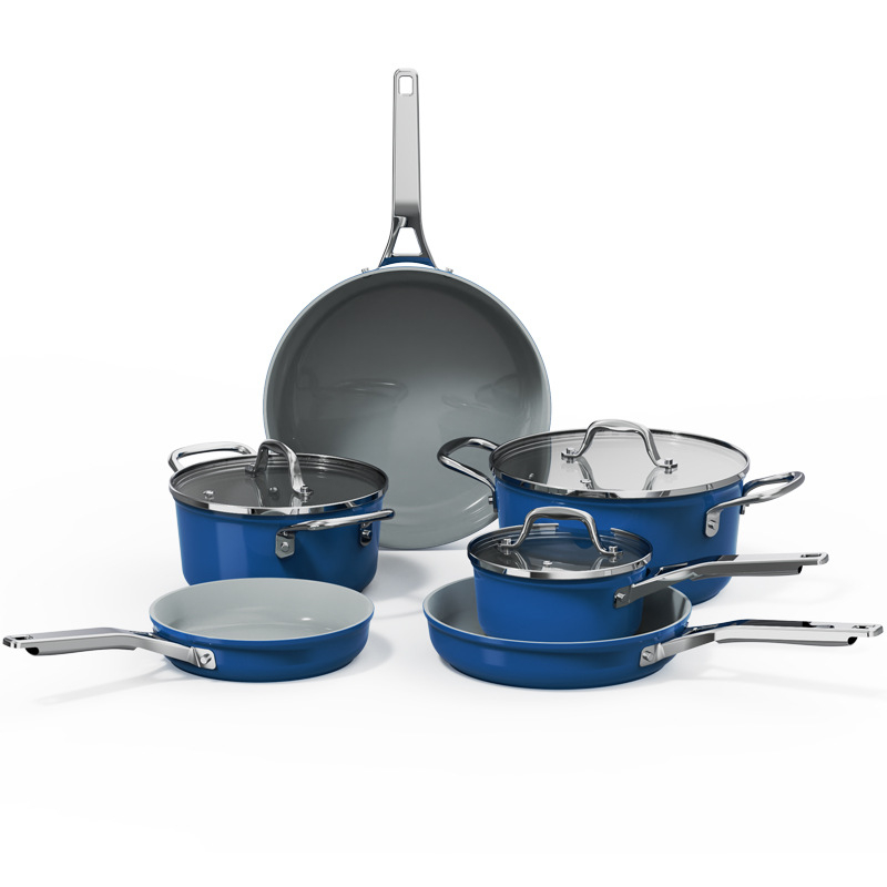 Set de vase antiaderente, 9 piese: tigaie, oală pentru lapte, oală, wok, pentru aragaz cu gaz