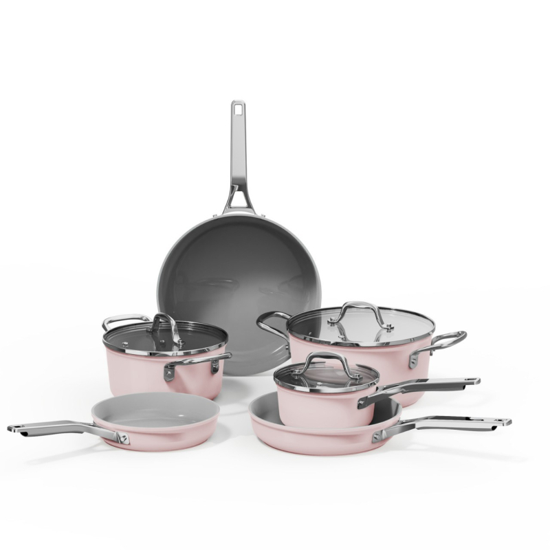 Set de vase antiaderente, 9 piese: tigaie, oală pentru lapte, oală, wok, pentru aragaz cu gaz