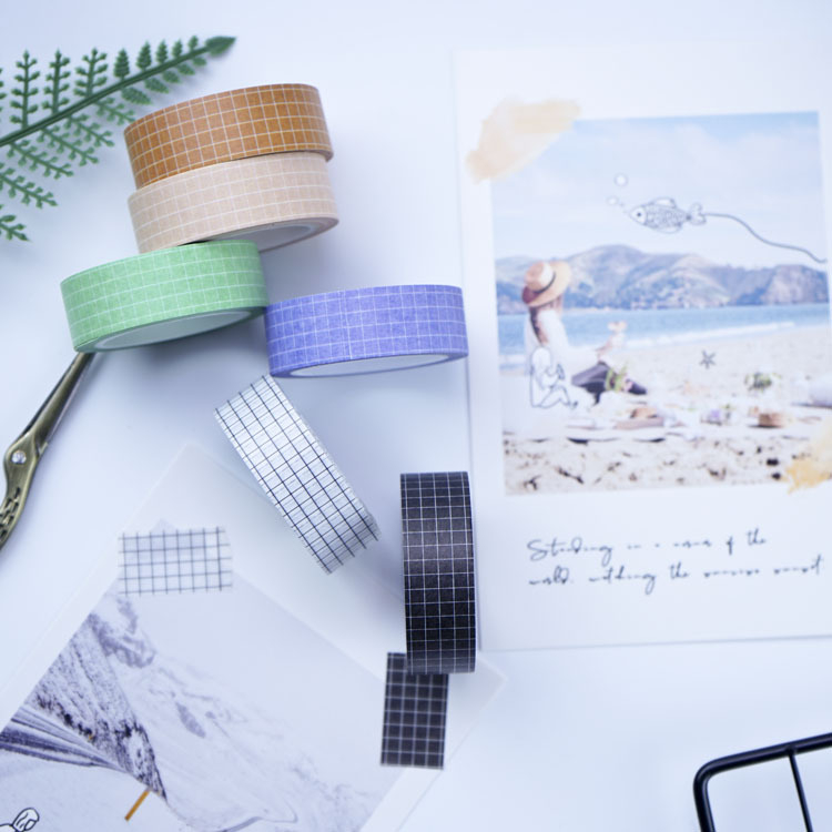 Set de benzi washi în 6 culori, cu model în carouri și bandă de hârtie, pentru agendă și jurnal, autocolante decorative DIY