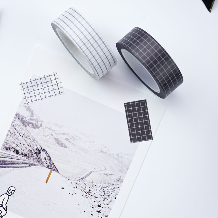 Set de benzi washi în 6 culori, cu model în carouri și bandă de hârtie, pentru agendă și jurnal, autocolante decorative DIY