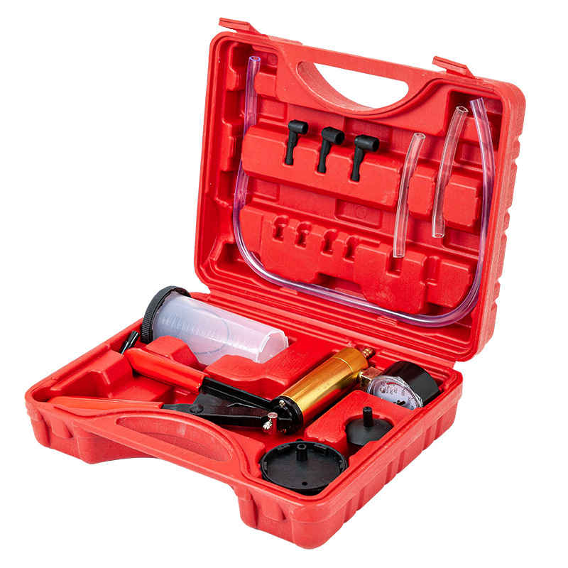 Pompa manuală cu vacuum pentru înlocuirea lichidului de frână într-un automobil, mică, cu două funcții