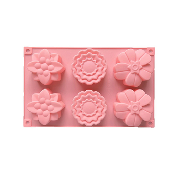 Set de șase forme din silicon cu trei modele de flori pentru coacere – forme pentru prăjituri, săpun și gheață, model 744