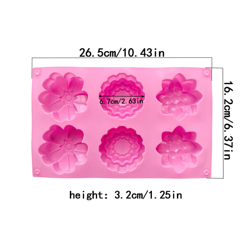 Set de șase forme din silicon cu trei modele de flori pentru coacere – forme pentru prăjituri, săpun și gheață, model 744