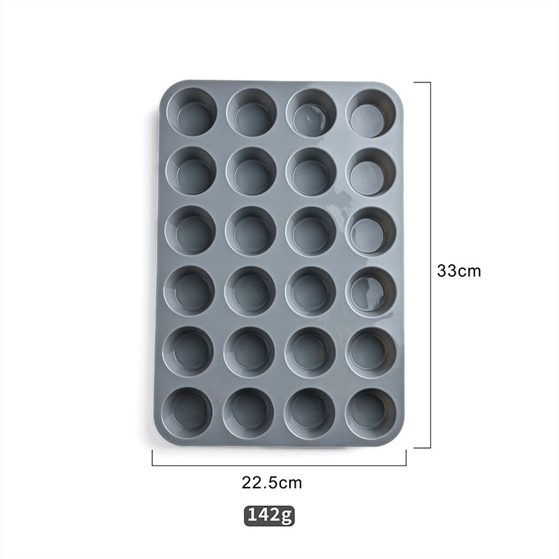 Formă din silicon cu 24 cavități, rotundă, pentru mini brioșe, rezistentă la temperaturi înalte, roșie, 33×22,5 cm