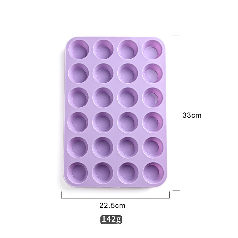 Formă din silicon cu 24 cavități, rotundă, pentru mini brioșe, rezistentă la temperaturi înalte, roșie, 33×22,5 cm