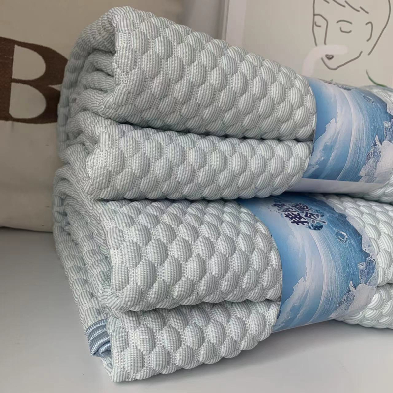 Covoraș de pat răcoros, stil japonez, formă de boabă, țesătură jacquard elastică, senzație de gheață, plăcuță subțire de masaj
