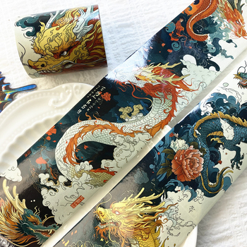 Bandă washi cu tema Anul Dragonului pentru decorarea jurnalului – lucrată manual