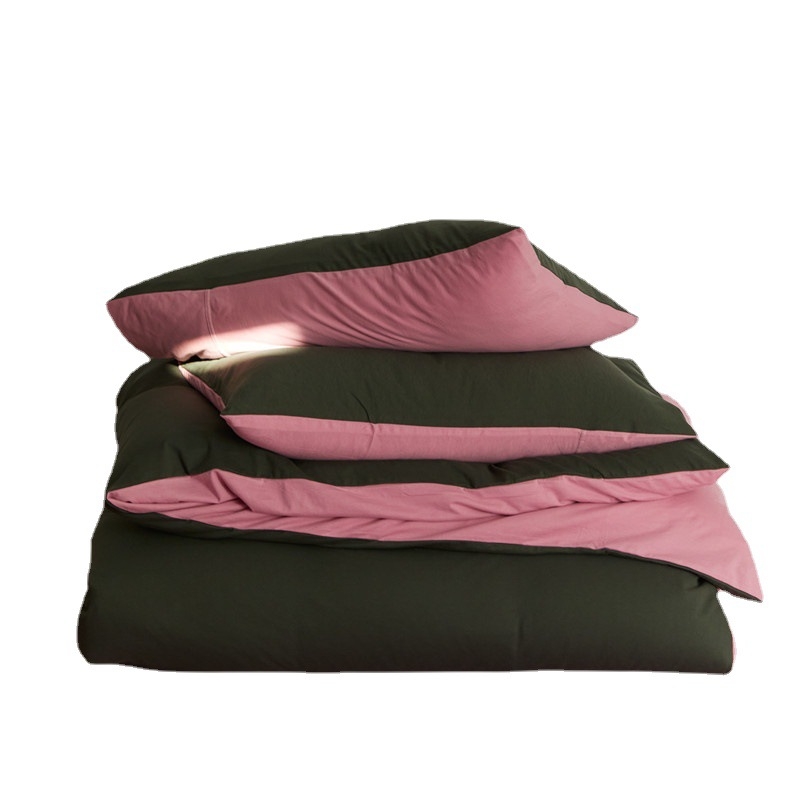 Set de lenjerie de pat din bumbac 100% în stil Ins, cu culori contrastante, format din patru piese: husă de pilotă, cearșaf, cearșaf cu elastic și fețe de pernă