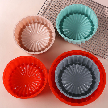 Formă din silicon pentru torturi cu motiv de floare de soare, tavă rotundă pentru tiramisu cu design plisat, potrivită pentru mille-feuille