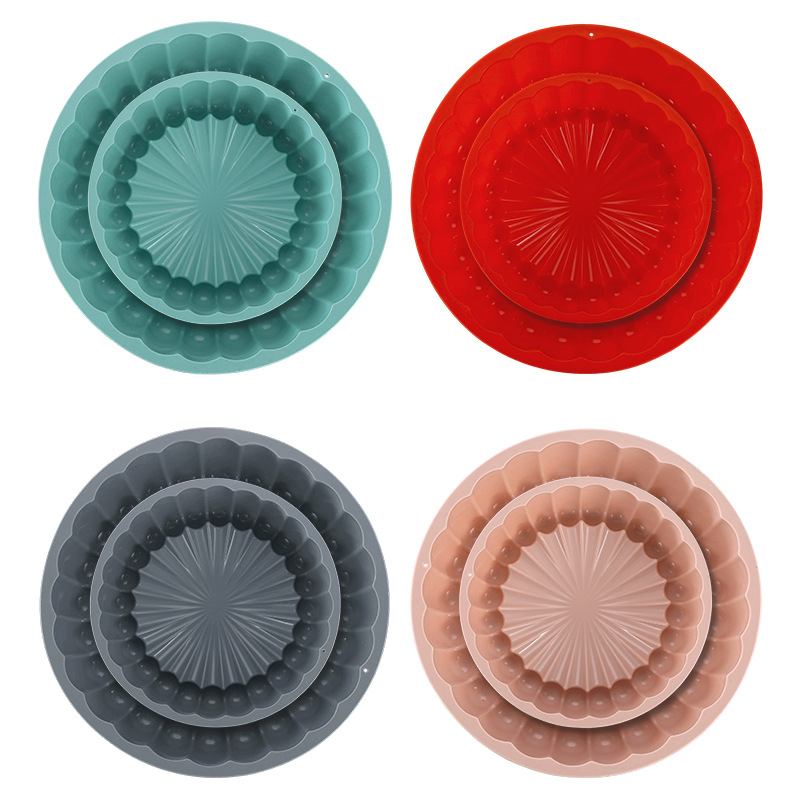 Formă din silicon pentru torturi cu motiv de floare de soare, tavă rotundă pentru tiramisu cu design plisat, potrivită pentru mille-feuille