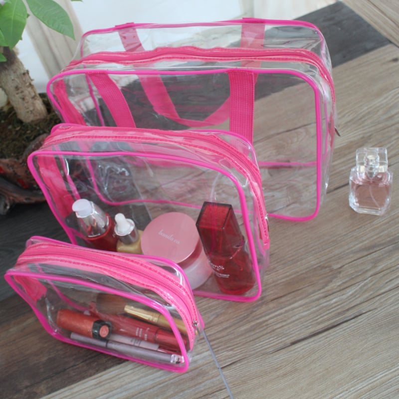 Geantă de cosmetică din PVC, set de 3 piese, organizator transparent pentru călătorii, machiaj și produse de îngrijire