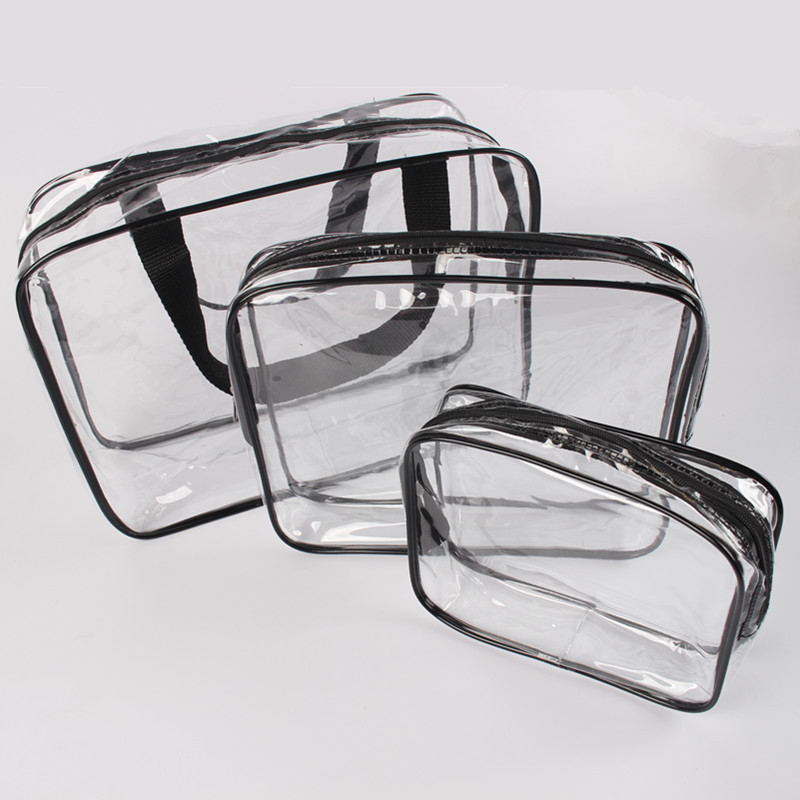 Geantă de cosmetică din PVC, set de 3 piese, organizator transparent pentru călătorii, machiaj și produse de îngrijire