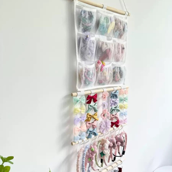 Organizator de accesorii pentru păr pentru camera copiilor — geantă de depozitare atârnată pentru agrafe, bentite și elastice de păr