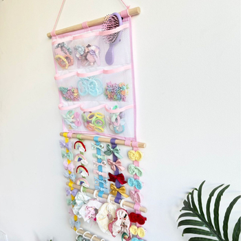 Organizator de accesorii pentru păr pentru camera copiilor — geantă de depozitare atârnată pentru agrafe, bentite și elastice de păr