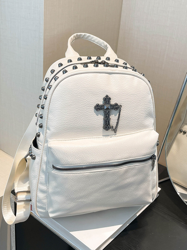 Ruksak punk stila s križnim zakovicama, vodootporan putni ruksak, unisex, za 12-inčni prijenosnik, PU materijal