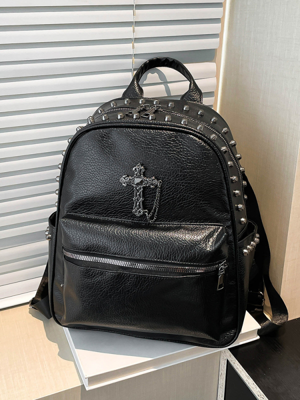 Ruksak punk stila s križnim zakovicama, vodootporan putni ruksak, unisex, za 12-inčni prijenosnik, PU materijal