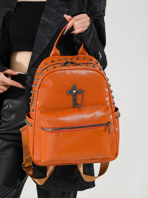 Ruksak punk stila s križnim zakovicama, vodootporan putni ruksak, unisex, za 12-inčni prijenosnik, PU materijal
