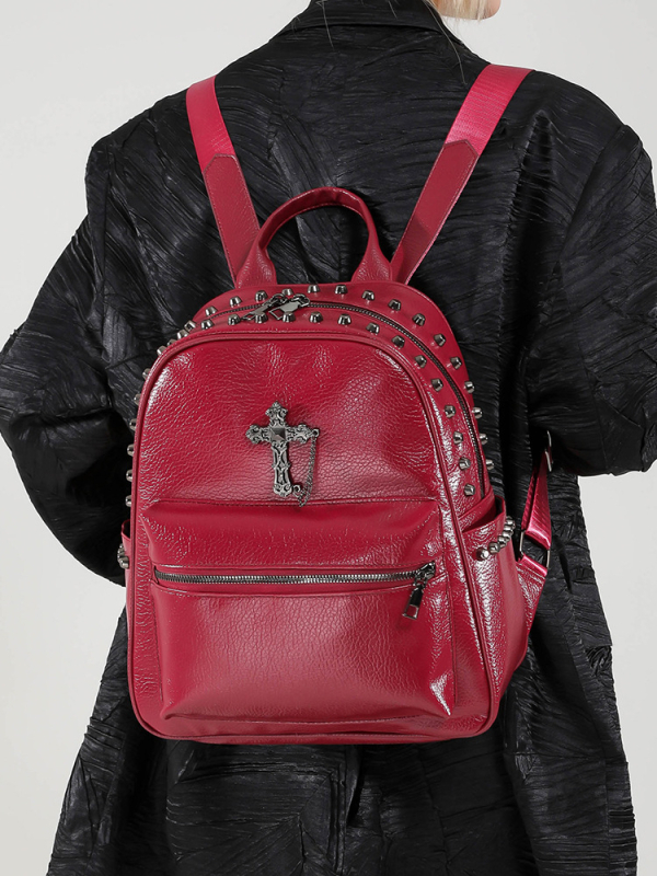 Ruksak punk stila s križnim zakovicama, vodootporan putni ruksak, unisex, za 12-inčni prijenosnik, PU materijal