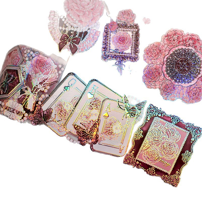 Bandă PET lucioasă cu flori retro pentru decor DIY al jurnalului