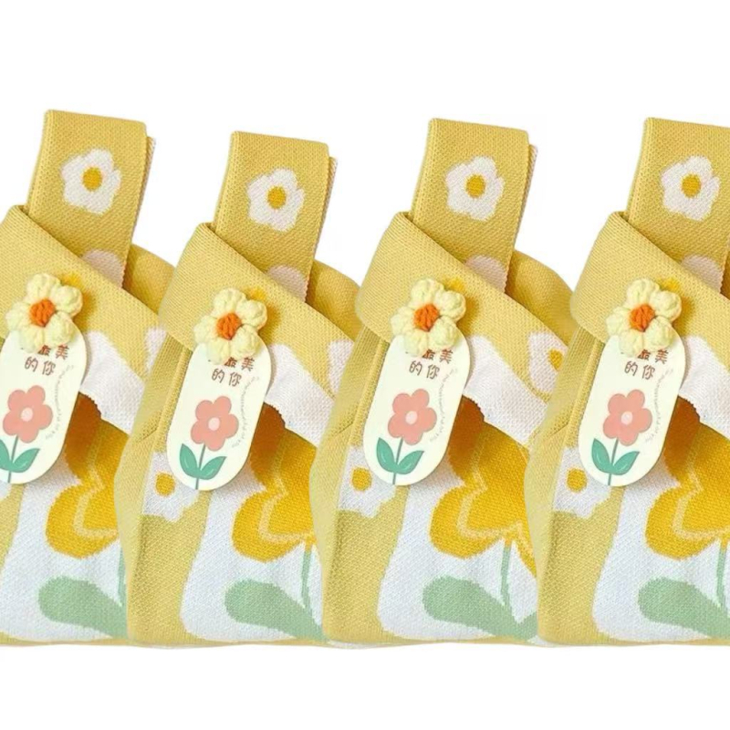 Geantă de mână nouă pentru suveniruri, cu motiv flori și dansul fluturilor, tricotată din poliester, dimensiuni 35×20×10 cm