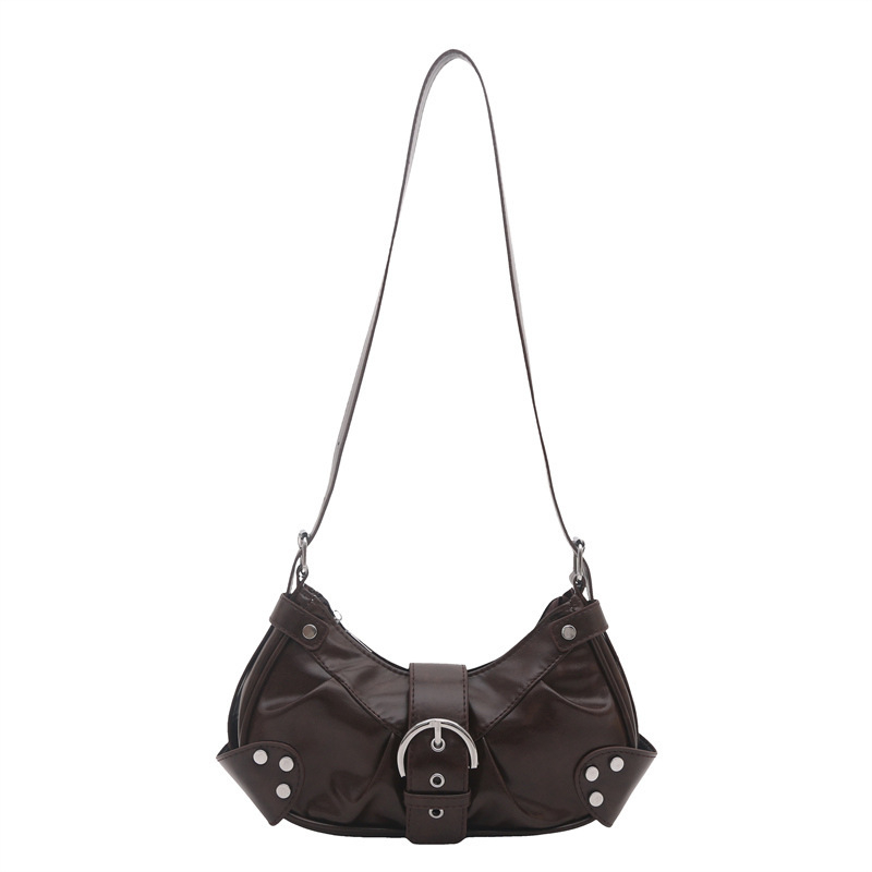 Retro bikerska torbica s nitima i naborima u obliku polumjeseca, mala crossbody torba za svakodnevnu upotrebu (Proljeće 2026)