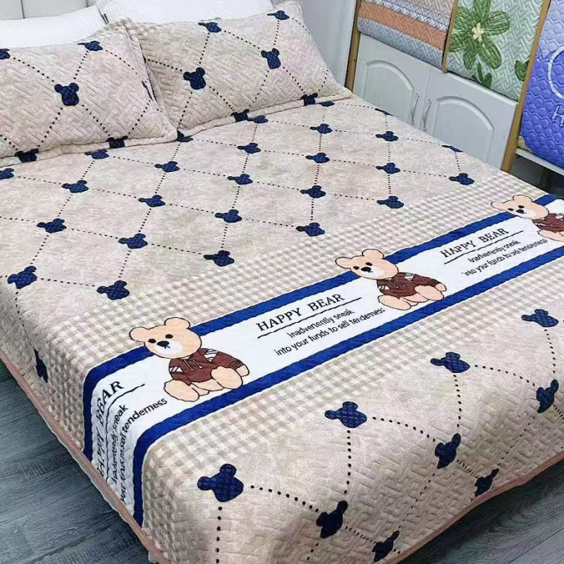 Set pat din velur lapte, 3 piese: husă pilotă, pătură tatami și cearșafuri cristal