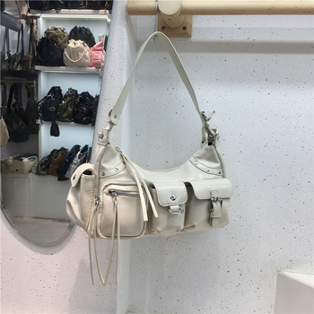 Ženska mini torbica u stilu biker s više džepova i zakovica, tote torba za rame ili crossbody, 2024
