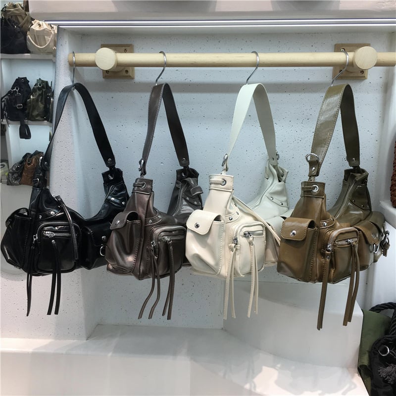 Ženska mini torbica u stilu biker s više džepova i zakovica, tote torba za rame ili crossbody, 2024