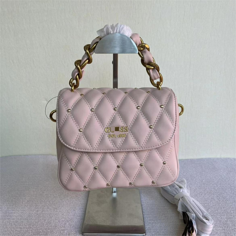 GS Jednobojna rombo prešivana torba s ukrasnim elementima i pletenim lancem, ženska torba za rame/crossbody