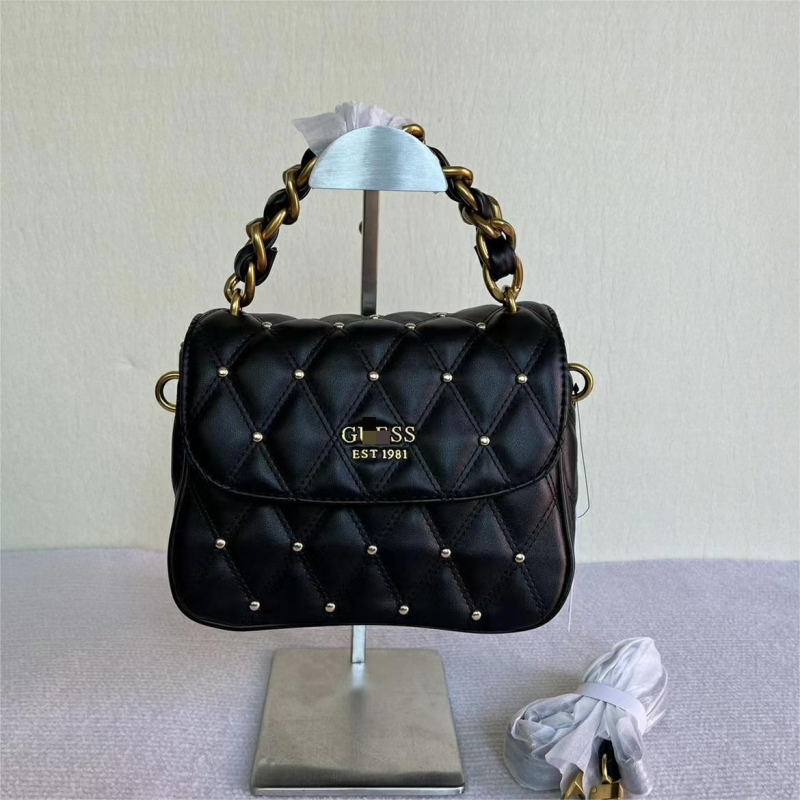 GS Jednobojna rombo prešivana torba s ukrasnim elementima i pletenim lancem, ženska torba za rame/crossbody