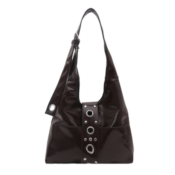 Ženska torba za rame tip tote s metalnim zakovicama, retro stil, plisirani detalji
