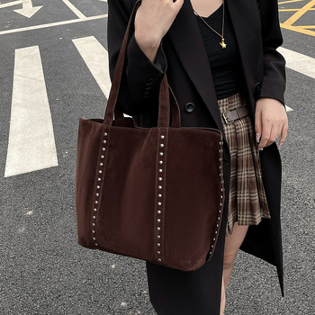 Nova Tote torbica od velura s velikim kapacitetom, ukrasi nitima, dvostruka ručka za nošenje u ruci ili na ramenu, retro stil
