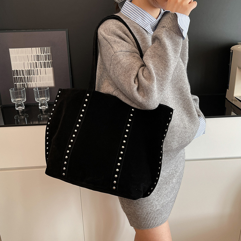 Nova Tote torbica od velura s velikim kapacitetom, ukrasi nitima, dvostruka ručka za nošenje u ruci ili na ramenu, retro stil