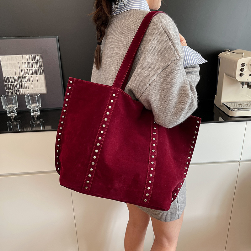 Nova Tote torbica od velura s velikim kapacitetom, ukrasi nitima, dvostruka ručka za nošenje u ruci ili na ramenu, retro stil