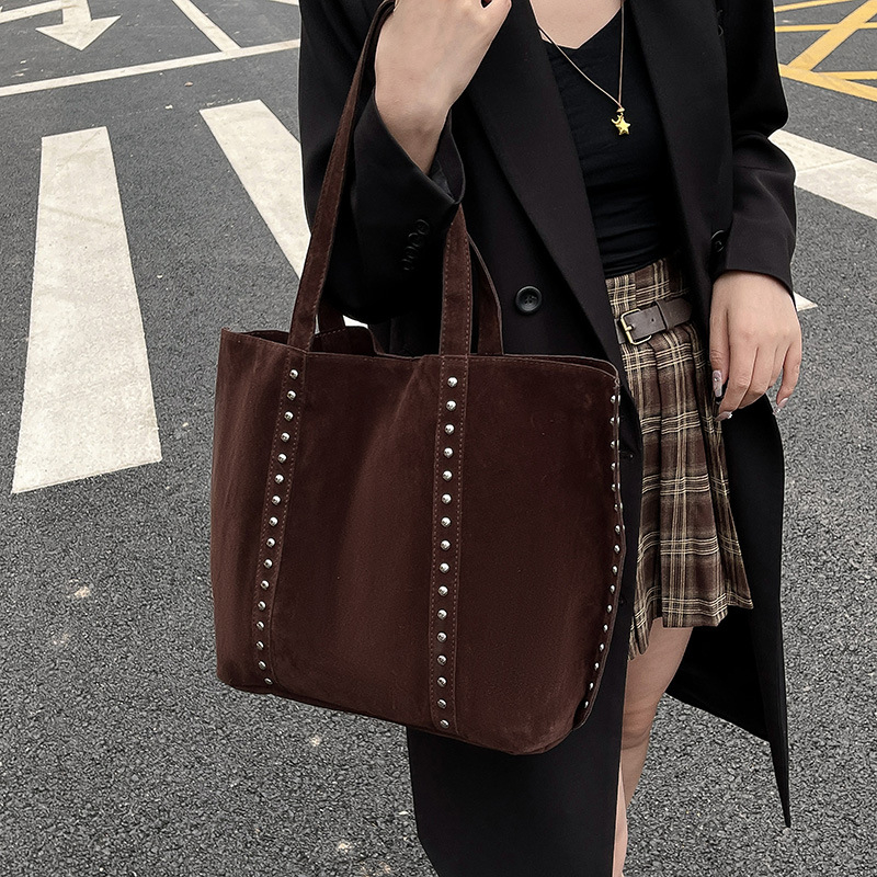 Nova Tote torbica od velura s velikim kapacitetom, ukrasi nitima, dvostruka ručka za nošenje u ruci ili na ramenu, retro stil